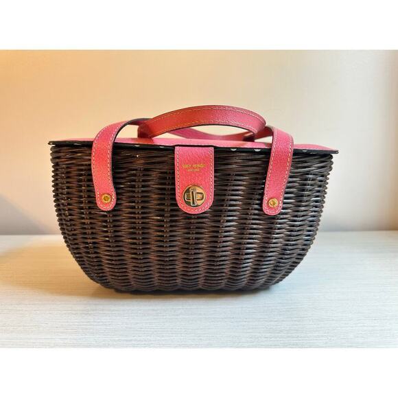 Kate Spade New York Handbags - Kate Spade Pink Gold Wicker Picnic Basket Purse Mint Condition